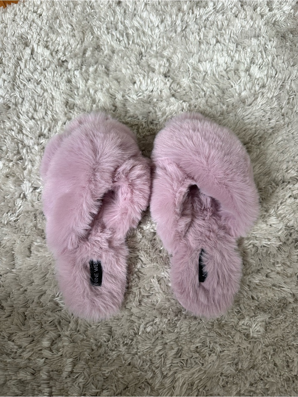 Nine West Plush Faux Fur Slide Slippers - Light Pink